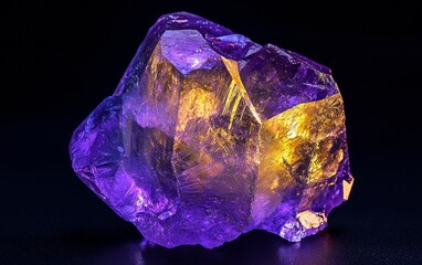 Beautiful purple and yellow crystal showcases stunning natural patterns under bright lighting