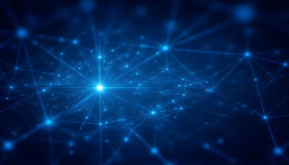 Fototapeta premium The abstract blue geometrical background features a complex connection structure that resembles a futuristic technology HUD element