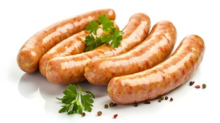 fresh boiled sausages on white background
