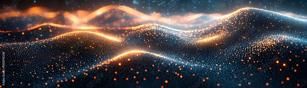 Poster vibrant visualization of quantum particles weaving a glowing network of global data flow