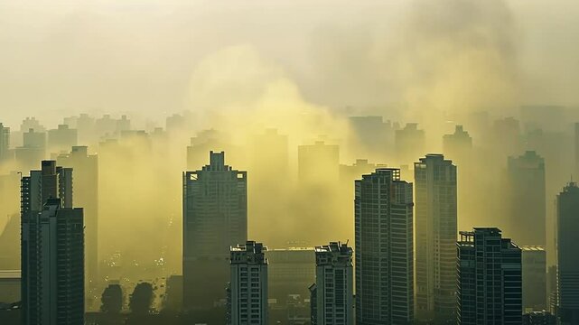 Gro&szlig;stadt in dichtem Smog als Zeichen der Luftverschmutzung