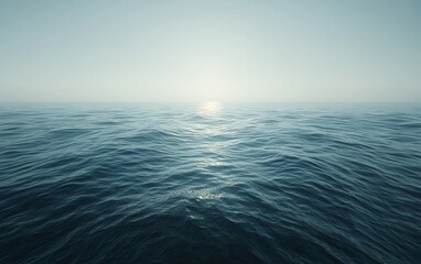 Fototapeta premium Serenity of calm ocean waters at sunrise with soft waves reflecting sunlight