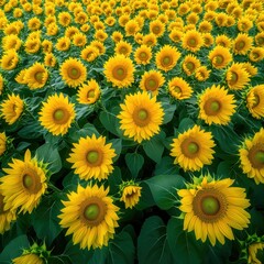 Fototapeta premium Exploring the Beautiful Patterns in a Vast Field of Sunflowers under Blue Sky