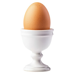 Elegant Presentation of a Soft Boiled Egg in a White Egg Cup for Simple Dining Aesthetics, isolated on transparent background.