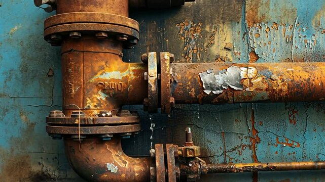 Rostige Rohrleitung mit Wasseraustritt als Zeichen von Infrastrukturproblemen