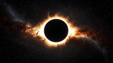 Naklejka premium Massive Black Hole with Fiery Accretion Disk in Deep Space