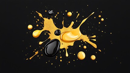 Fototapeta premium Golden and Black Liquid Splashes on Dark Background: Abstract Art Photography AI Generated