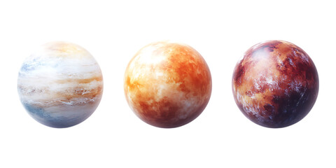 Fototapeta premium Pack Exoplanet Set in Different Poses Against Transparent Background for Space Exploration, Sci-Fi Concepts, or Astronomical Research