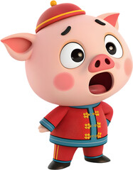 Zhu Bajie (Pigsy) cartoon character with a funny, playful attitude, perfect for animated storytelling. 