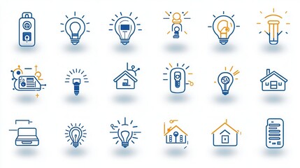 Fototapeta premium A collection of outline icons representing different elements of a modern connected smart home system including home automation energy efficiency security connectivity and intelligent control