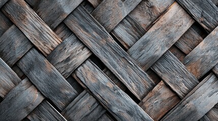 Textured Woven Wooden Planks with Rustic Gray Finish and Detail