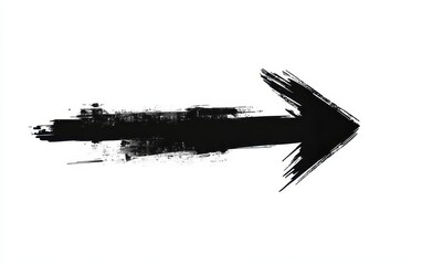 Artistic black arrow on white background displaying dynamic movement.