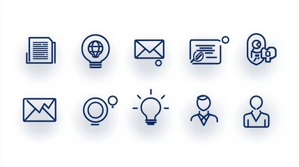 A set of minimalist and balanced line icons representing various aspects of modern business workflow management