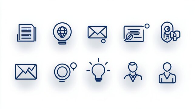A set of minimalist and balanced line icons representing various aspects of modern business workflow management