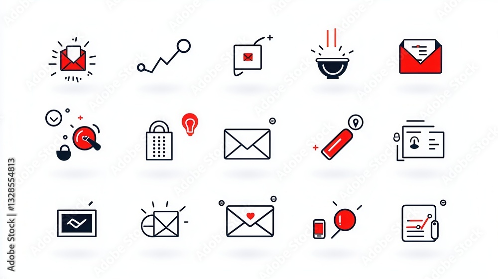 Poster a collection of modern minimalist icons representing various elements of digital marketing including