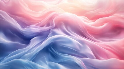 Obraz premium A soft, flowing abstract image featuring gentle waves of pastel colors in shades of pink and blue, creating a serene and dreamy atmosphere.