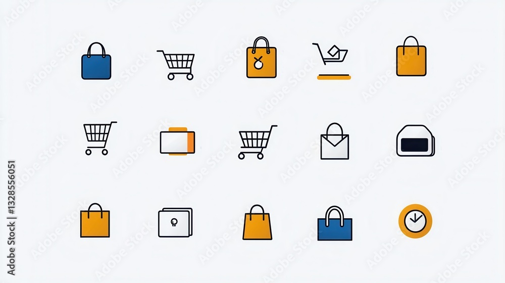 Poster a collection of minimalist and modern line icons representing various shopping and e commerce relate