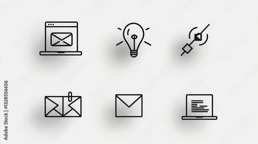 Poster a set of clean minimalist line icons designed for a modern user friendly website interface
