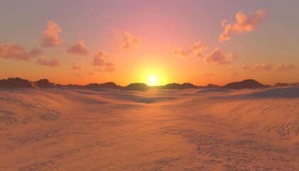 Warm sunset hues over a dry desert landscape sand dunes casting long shadows