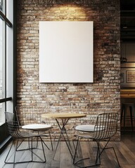 Mockup Blank canvas in a brick cafe.