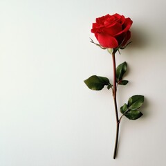 Obraz premium A single red rose blossom, isolated against a pure white backdrop, embodies love's floral beauty
