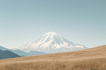 Fototapeta premium Minimalist view of a snow-capped mountain peak, representing success and dreams under a vibrant blue sky.