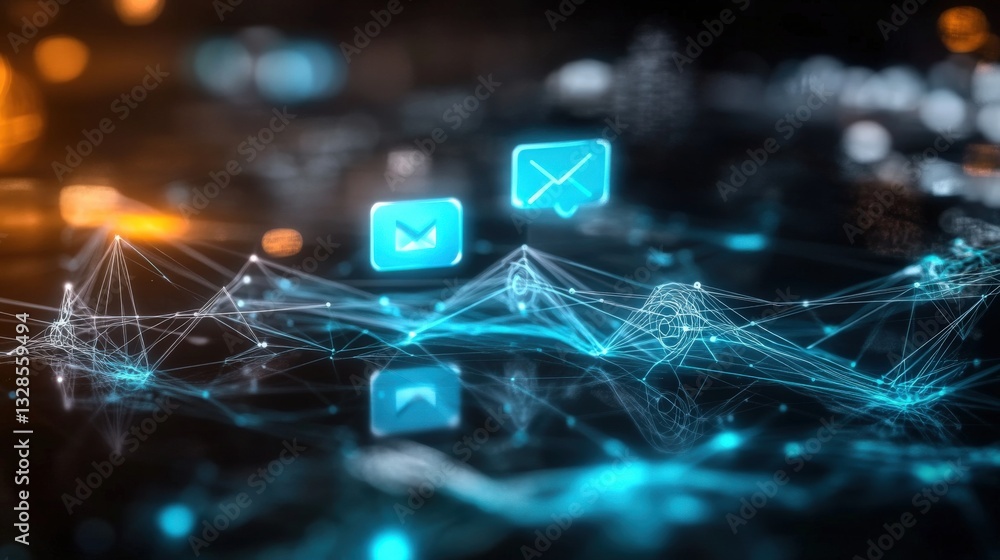 Poster digital communication flow virtual environment graphic visualization high-tech landscape futuristic 