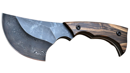 Detailed view of a handmade knife with wooden handle