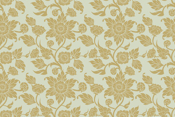 Seamless traditional Thai art floral pattern in damask style motifs suitable for wallpaper, curtain, cloth, textile, tile, blanket and fabric design isolated illustration vector.