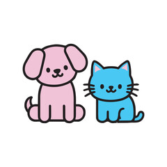 cat and dog cute coloring