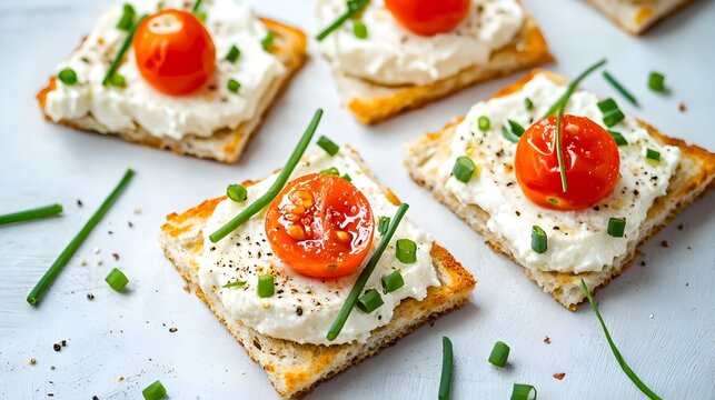 Crispbread with creamy cheese chive and cherry - Powered by Adobe