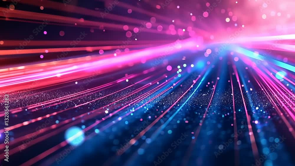Poster abstract digital data stream. dynamic glowing lines and particles of light