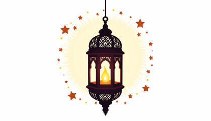 Obraz premium Decorative lantern with glowing light and stars in background