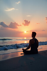  International Yoga Day banner, featuring a diverse group of yogis practicing asanas at sunrise.