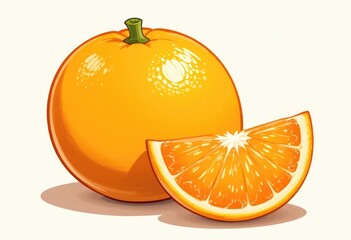 Fresh Orange and Slice Still Life Bright and Cheerful Food Illustration