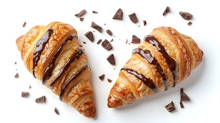 Fresh french croissant with chocolate isolated