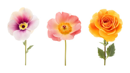 Obraz premium Pack Flower Set in Different Poses Against Transparent Background for Botanical Design, Floral Illustrations, or Nature Concepts