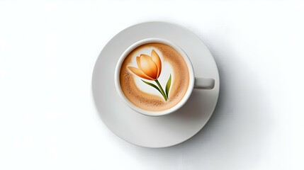 Hot coffee cup latte with Tulip shaped latte art