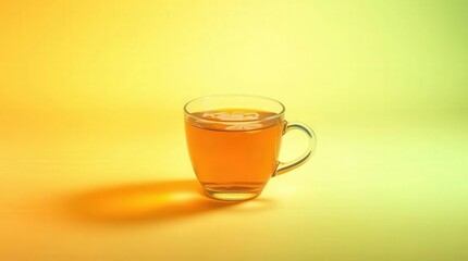 Warm Herbal Tea in Transparent Cup with Citrus Slice on Soft Background