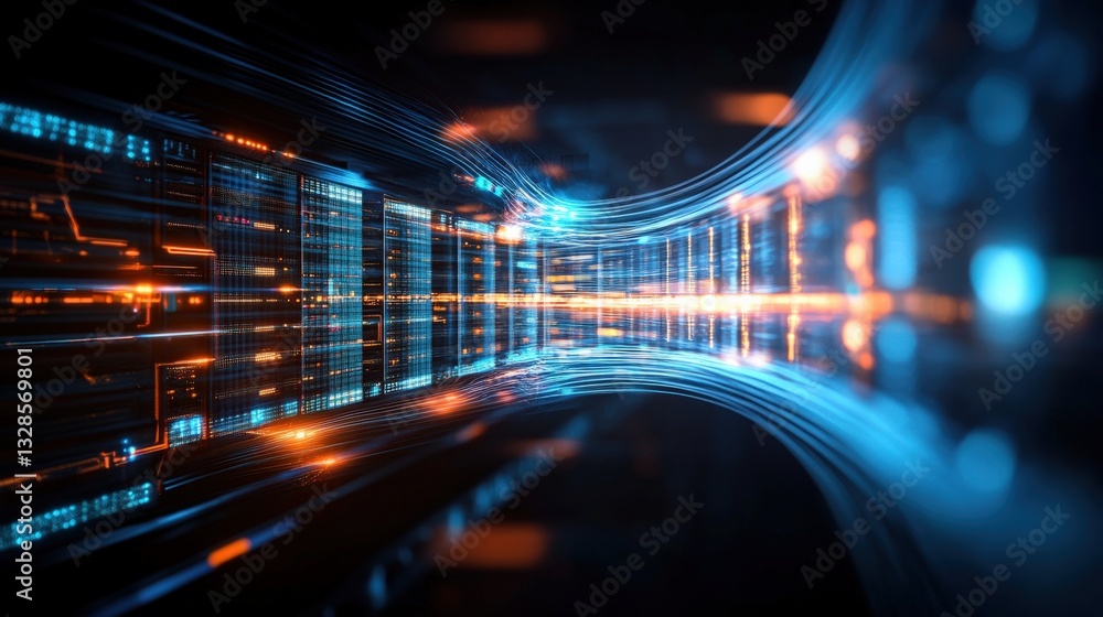 Poster futuristic data visualization technology virtual space digital art high-tech environment abstract pe