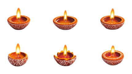 Pack Diwali Diya Set Against Transparent Background for Festival Branding, Religious Illustration, or Holiday Promotion