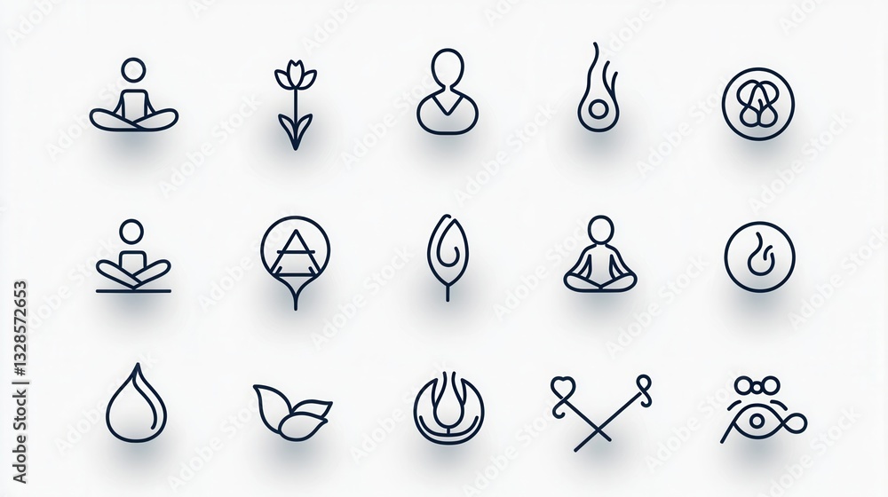Poster a minimalist collection of 15 outline icons representing various wellness related concepts such as m