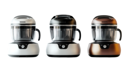 Pack Food Processor Set in Different Poses Against Transparent Background for Kitchen Tools, Cooking Equipment, or Home Appliances