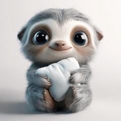 Fototapeta premium An adorable furry sloth hugging a soft heart shaped pillow