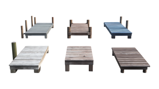 Pack Dock Set Against Transparent Background for Waterfront Branding, Harbor Illustration, or Landscape Design