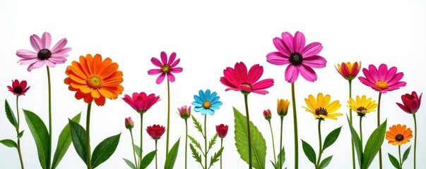 Obraz premium Colorful isolated flowers on white background, colorful, botanical