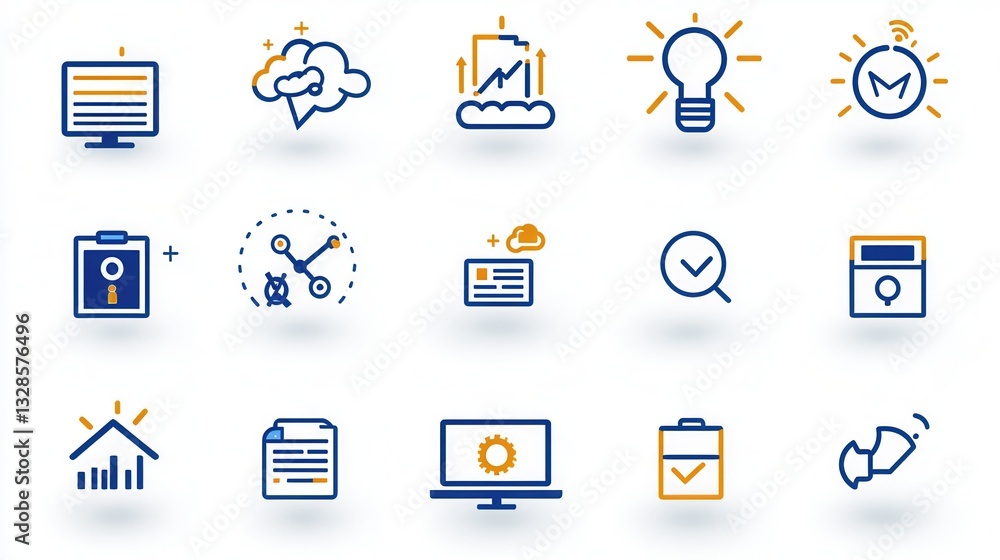 Poster a set of 15 minimalist and visually appealing outline icons designed for use in website interfaces d