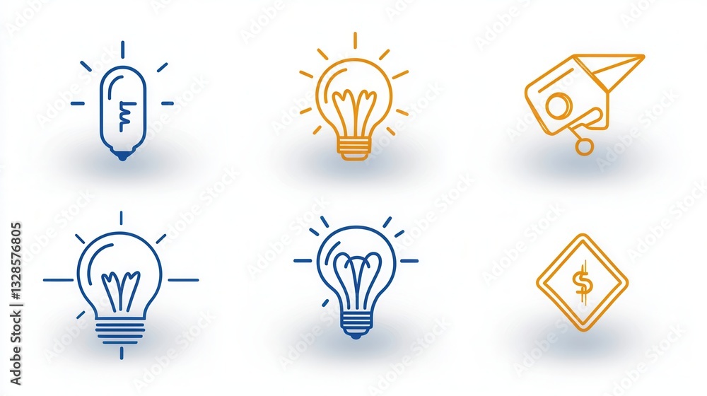 Poster this image presents a set of vibrant minimalist icons representing the concept of innovative ideas c