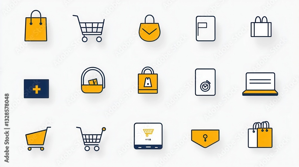 Poster a set of simple minimalist outline icons representing various elements of e commerce and online shop