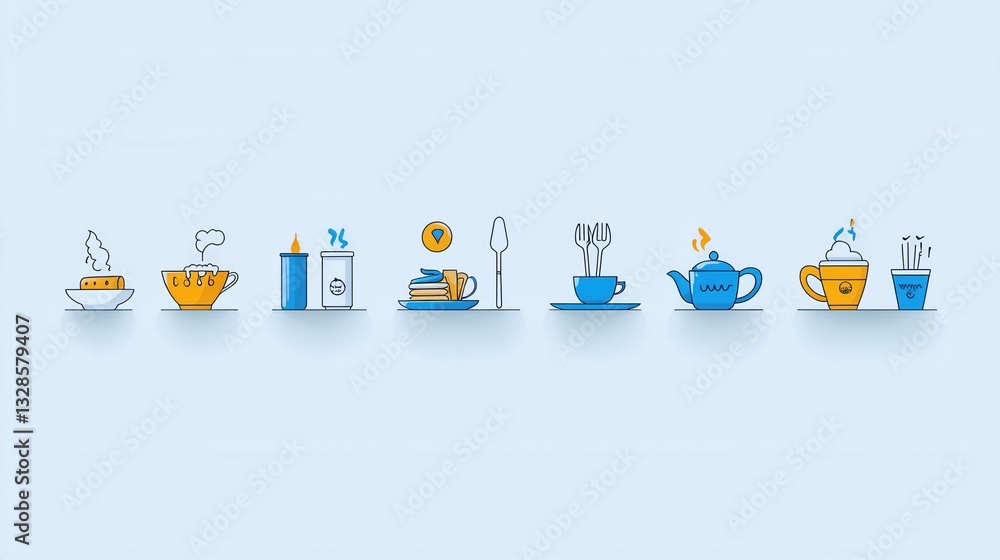 Poster a set of 15 unique outline icons representing various food service and catering elements including u